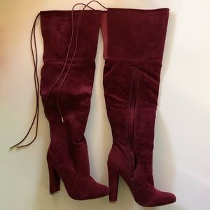 NEVER BEEN WORN Burgundy suede thigh-high boots